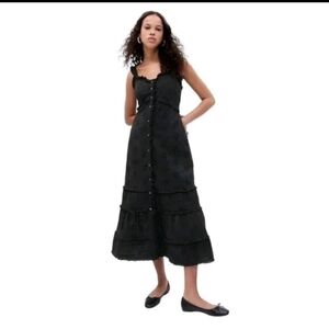 Gap Ruffle Hem Eyelet Maxi Dress Black Large